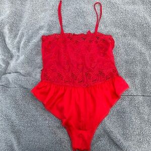 Victoria's Secret Scarlet Red Lace Bodysuit S Made in USA